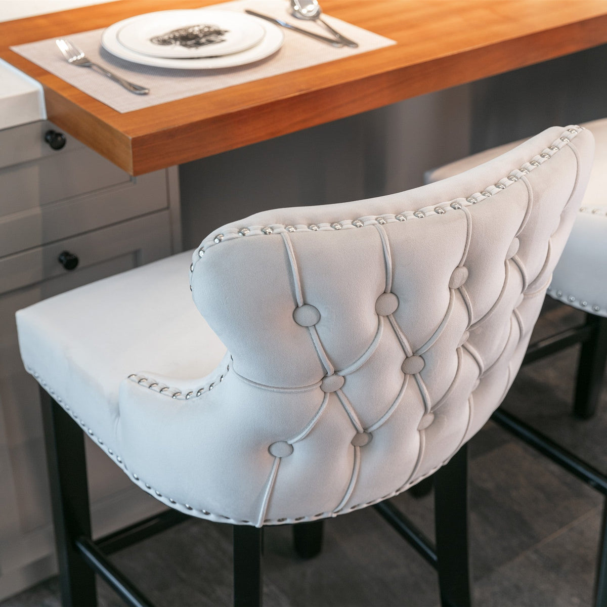 Velvet Wing Back Bar Stools Set of 2 with Nailhead Trim