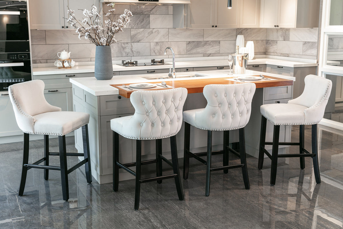 Velvet Wing Back Bar Stools Set of 2 with Nailhead Trim