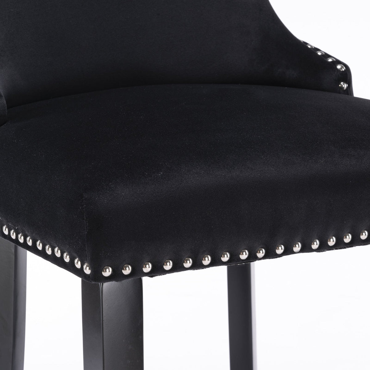 Black Velvet Wing Back Bar Stool with Tufted Buttons