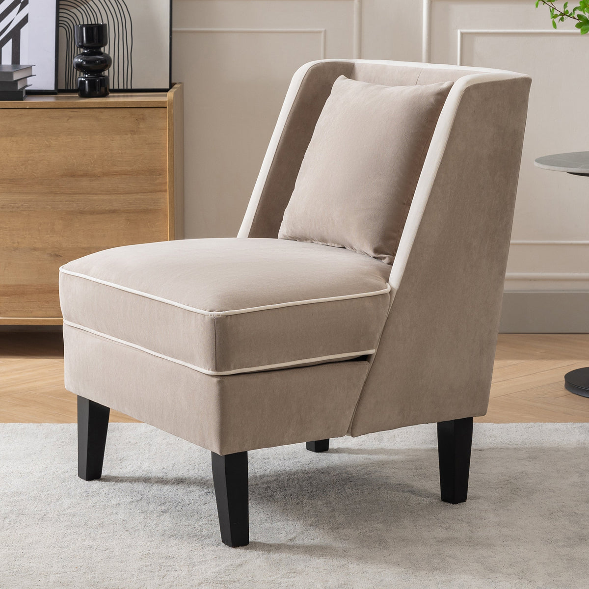 Velvet Accent Chair with Cream Piping for Living Rooms