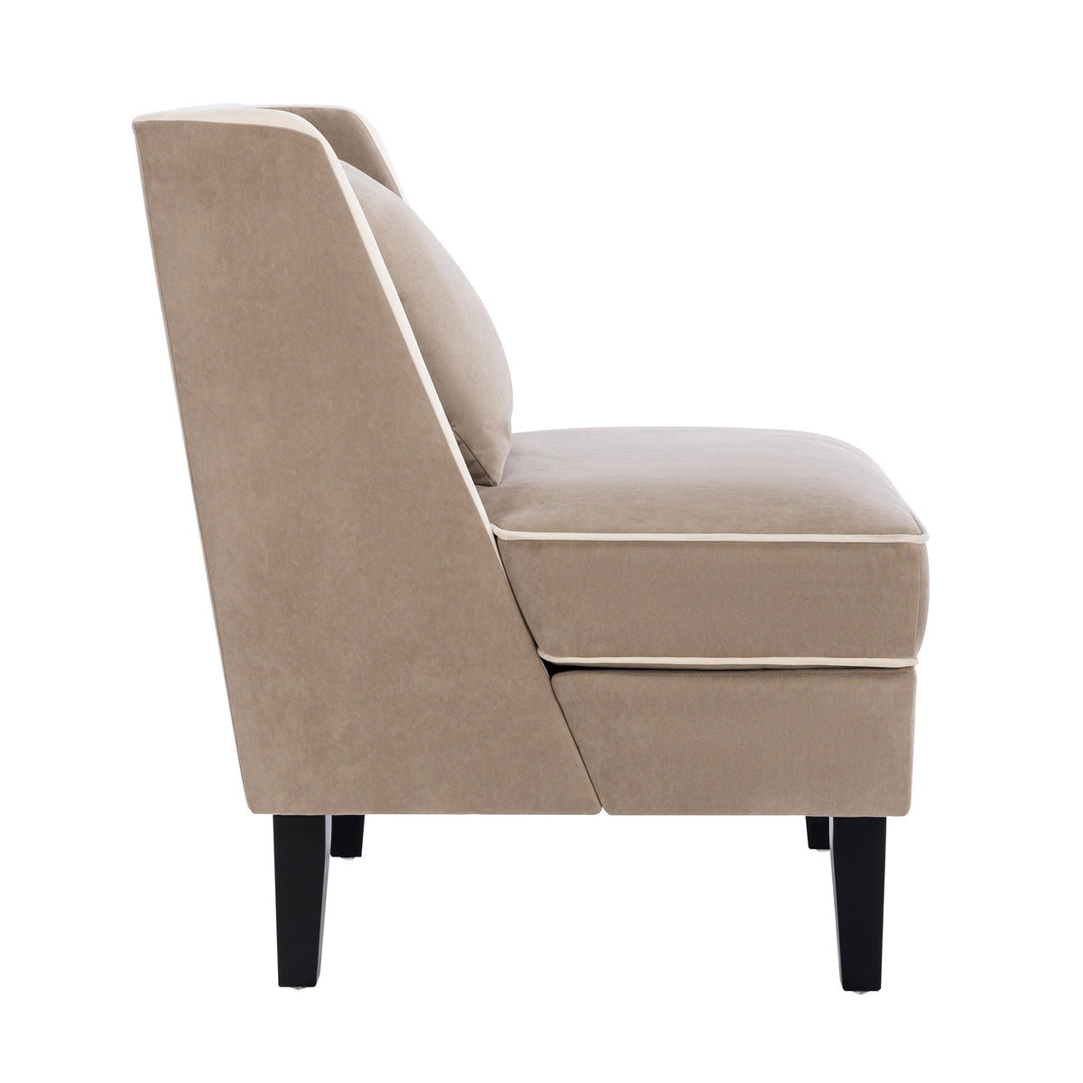 Velvet Accent Chair with Cream Piping for Living Rooms