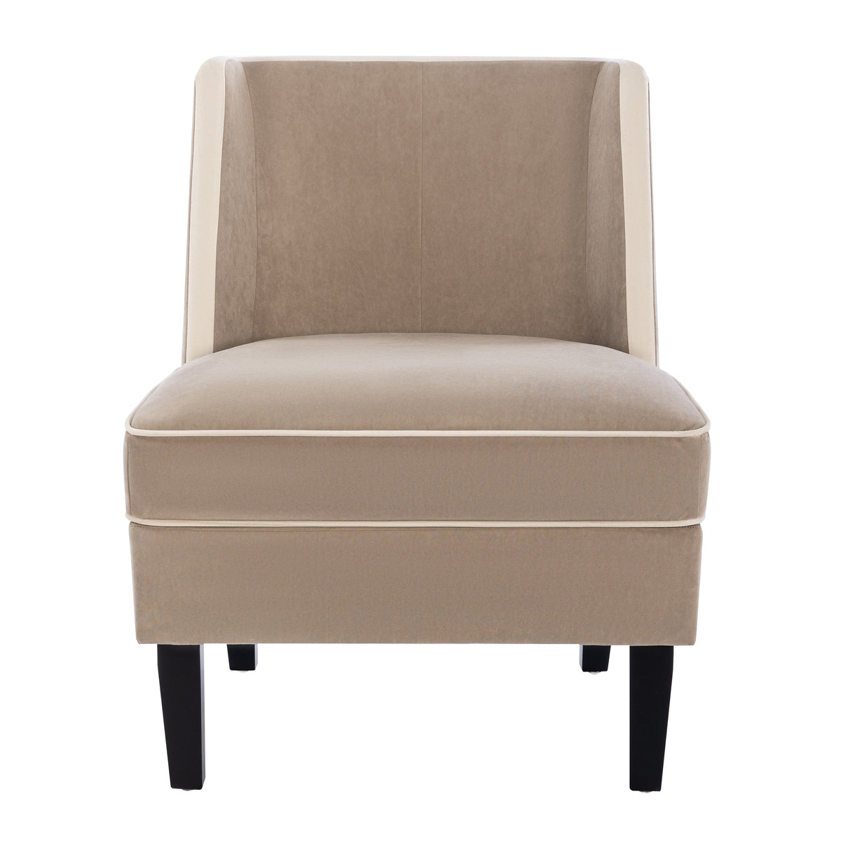 Velvet Accent Chair with Cream Piping for Living Rooms