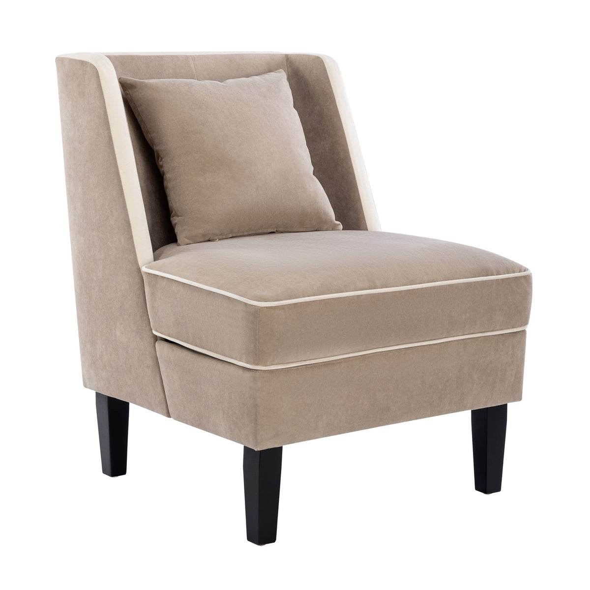Velvet Accent Chair with Cream Piping for Living Rooms