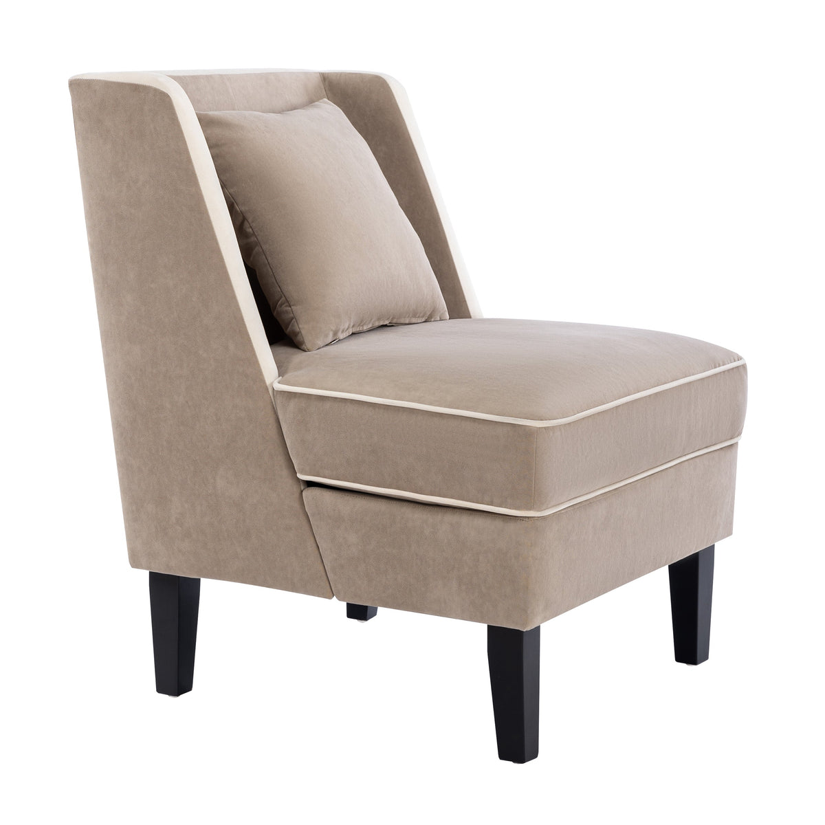 Velvet Accent Chair with Cream Piping for Living Rooms