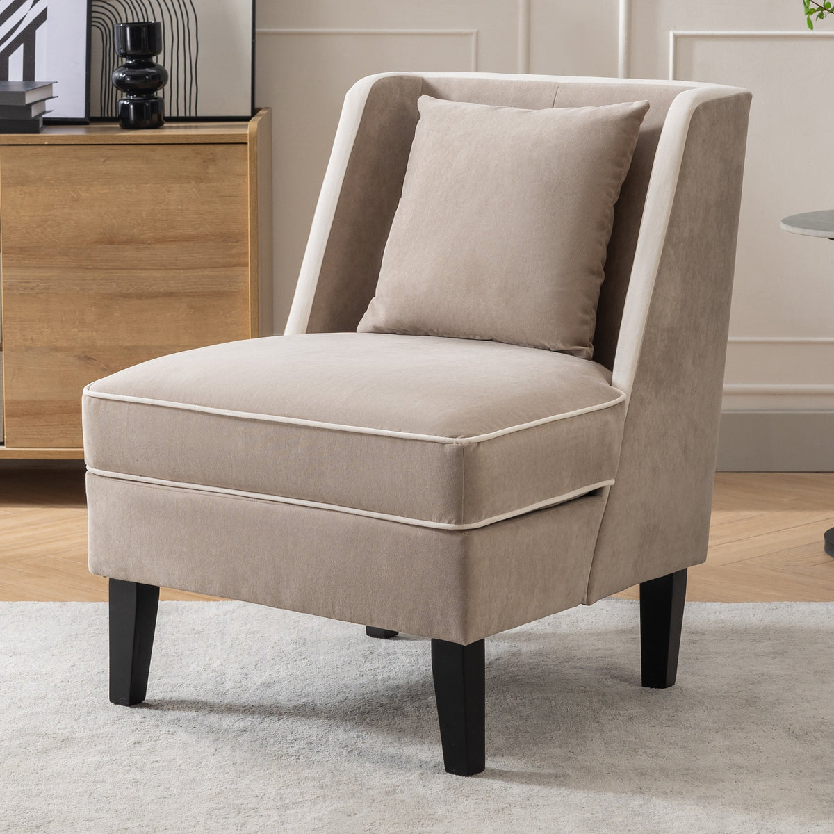 Velvet Accent Chair with Cream Piping for Living Rooms