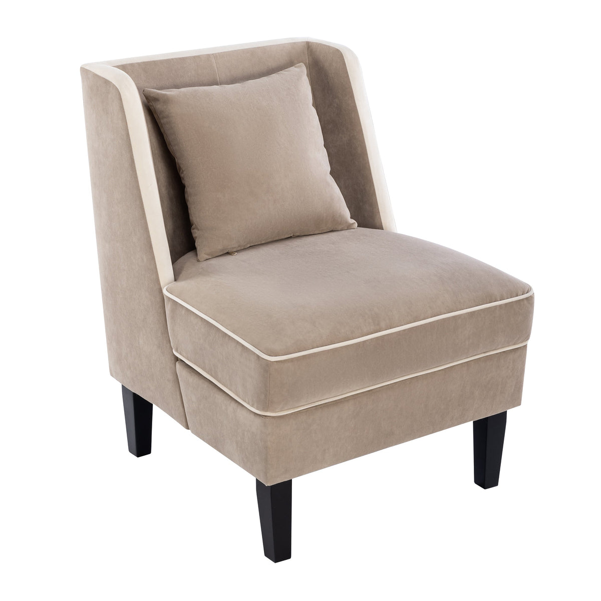 Velvet Accent Chair with Cream Piping for Living Rooms