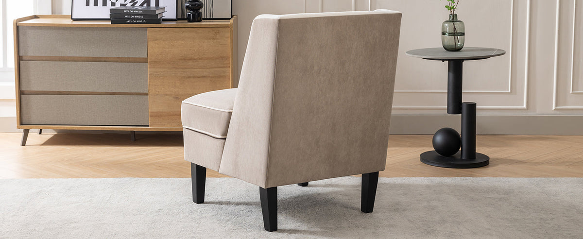 Velvet Accent Chair with Cream Piping for Living Rooms