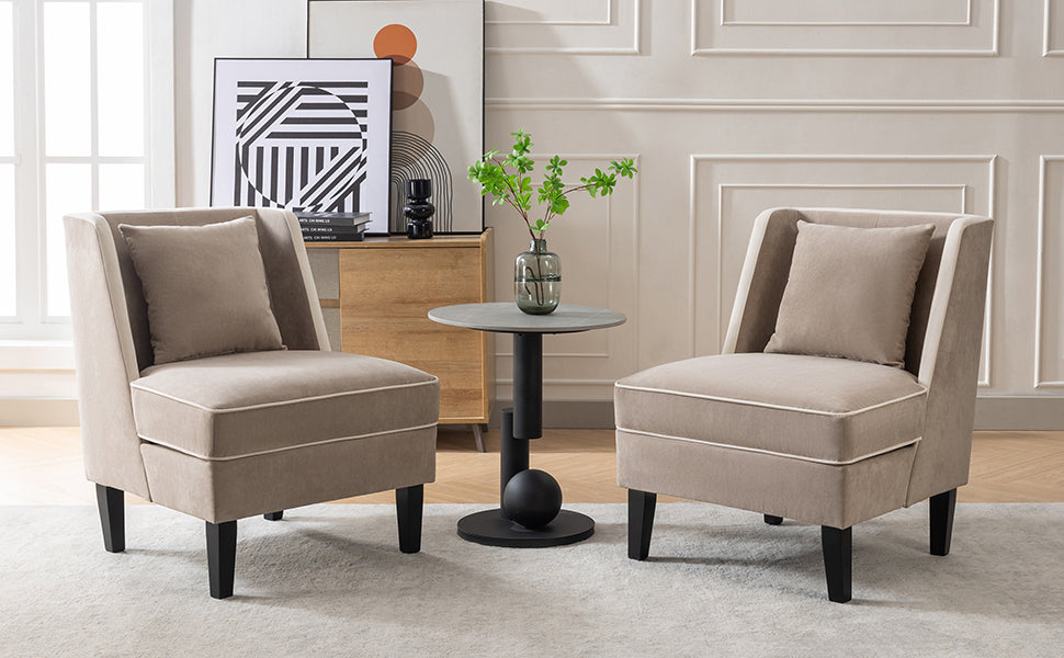 Velvet Accent Chair with Cream Piping for Living Rooms