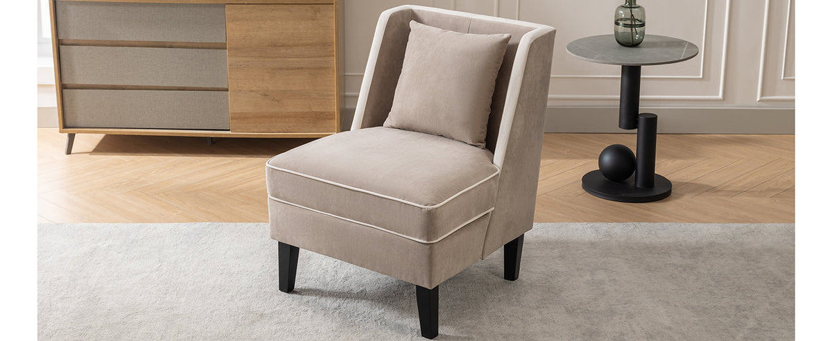 Velvet Accent Chair with Cream Piping for Living Rooms