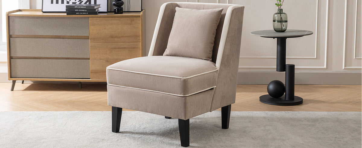 Velvet Accent Chair with Cream Piping for Living Rooms