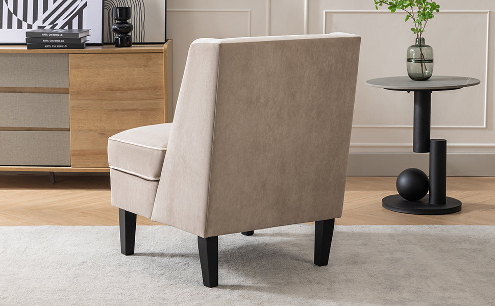 Velvet Accent Chair with Cream Piping for Living Rooms