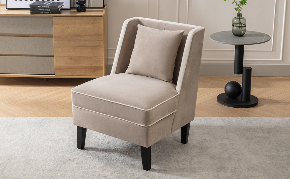 Velvet Accent Chair with Cream Piping for Living Rooms