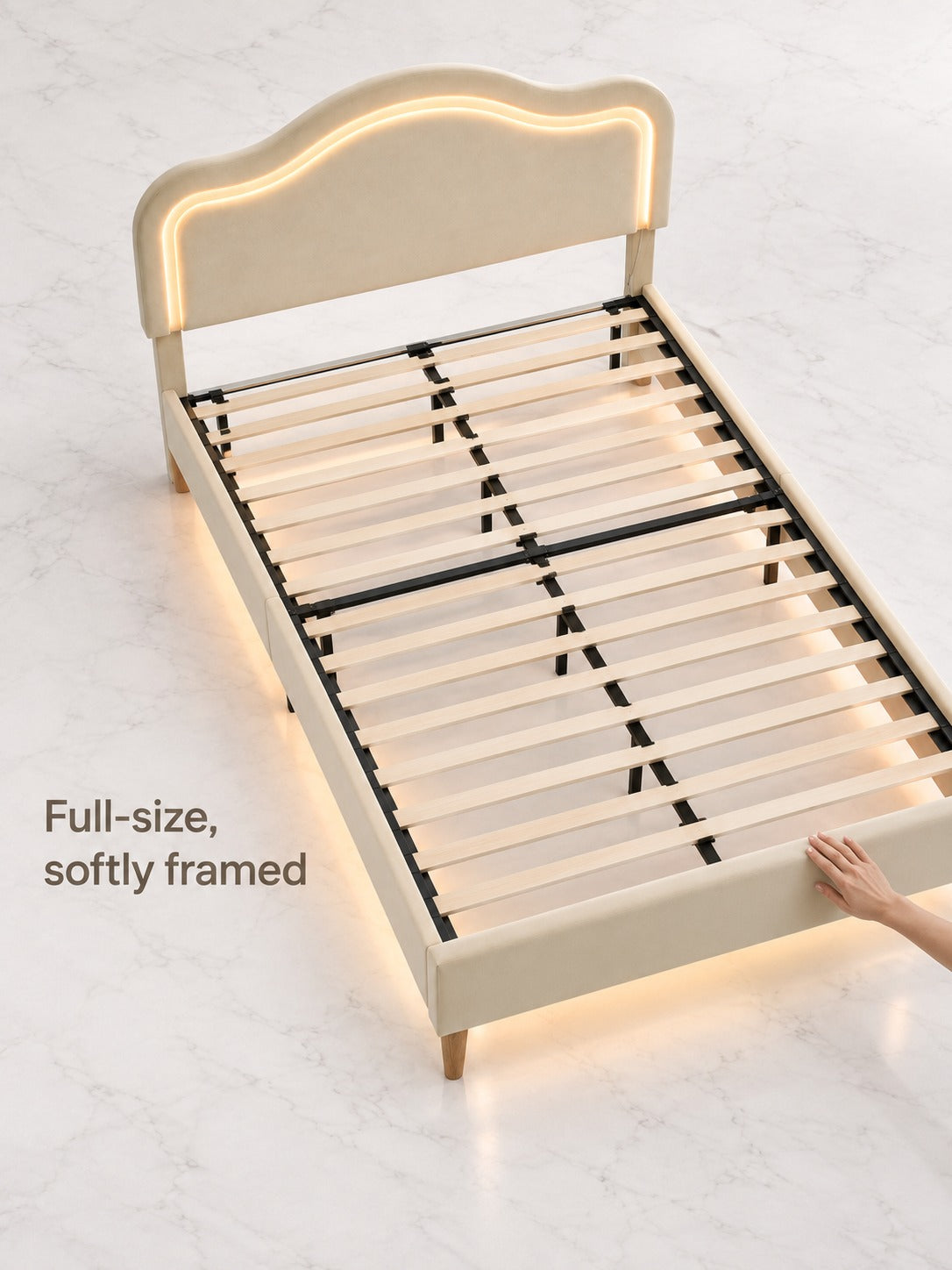 Velvet Upholstered LED Bed Frame with Headboard Glow