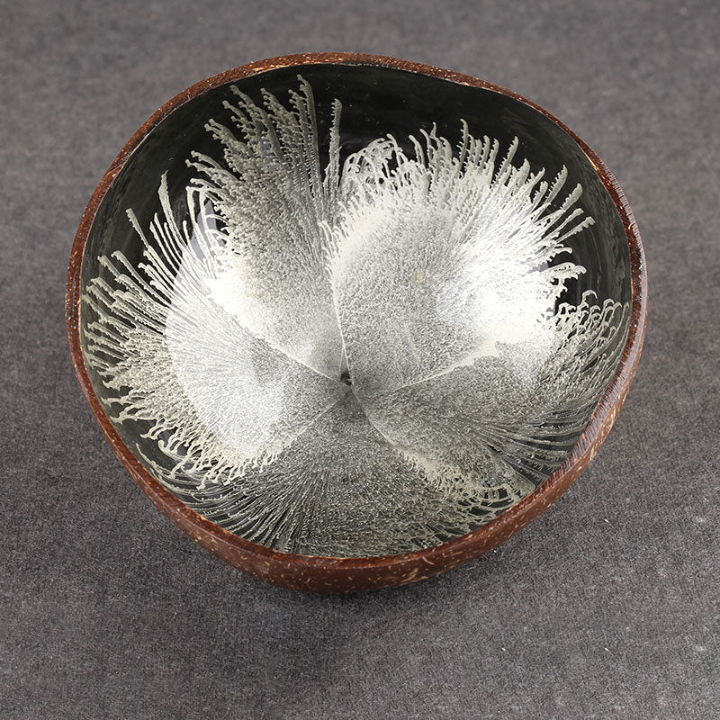 Handmade Coconut Shell Key Bowl with Ink Splash Interior