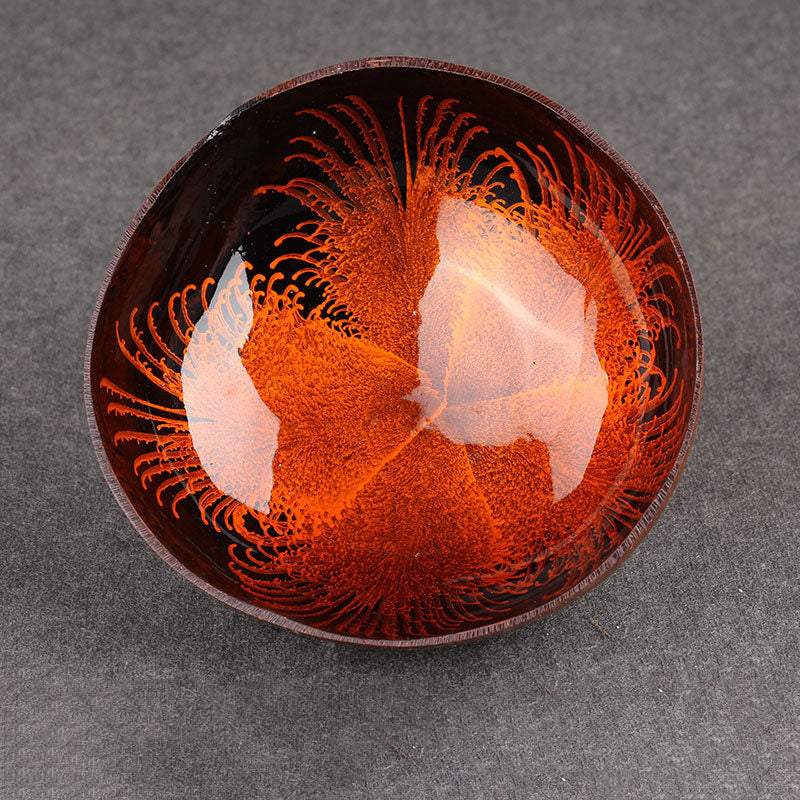 Handmade Coconut Shell Key Bowl with Ink Splash Interior