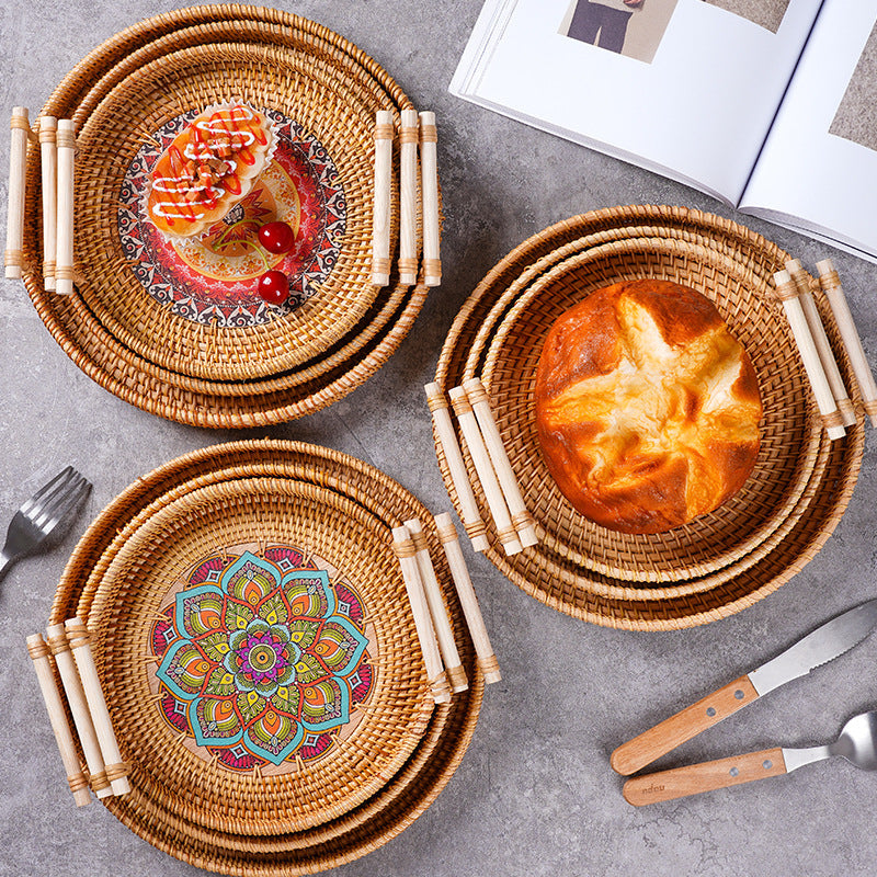 Rattan Serving Trays with Handles for Tabletop Style