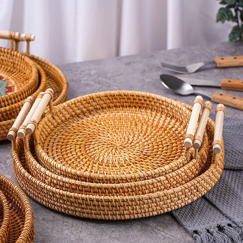 Rattan Serving Trays with Handles for Tabletop Style