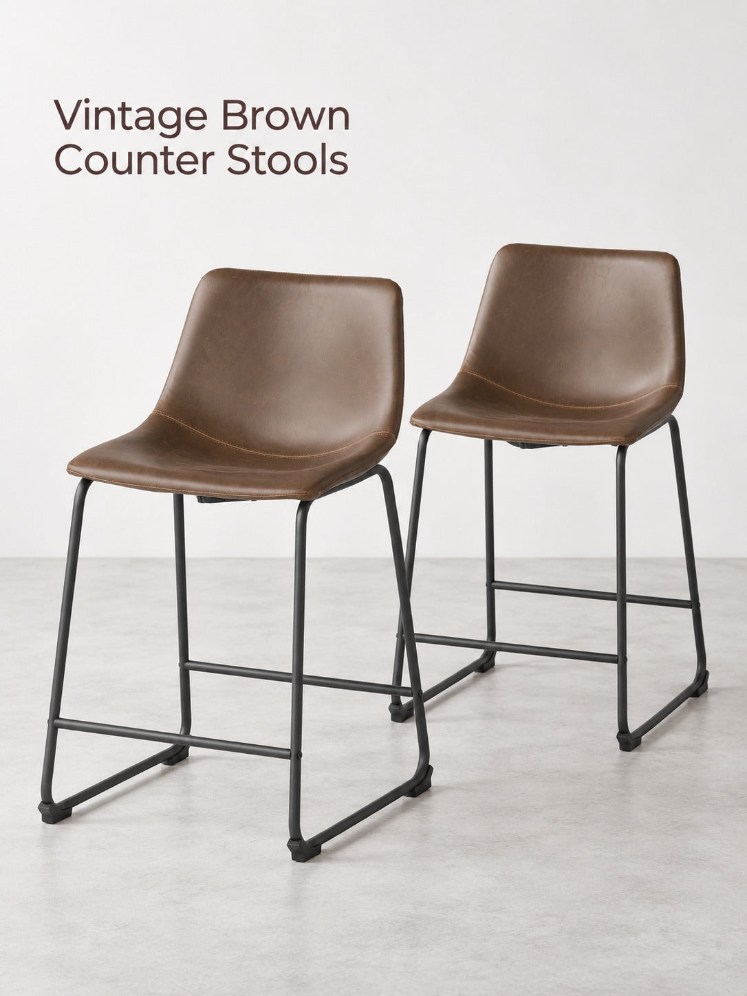 Vintage Brown Counter Stools, Set of 2, 24-Inch