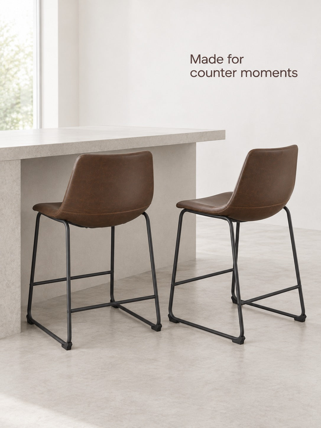 Vintage Brown Counter Stools, Set of 2, 24-Inch