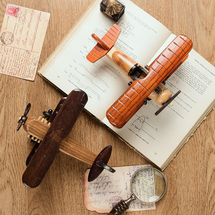 Vintage Wooden Biplane Decor for Warm Tabletop Style