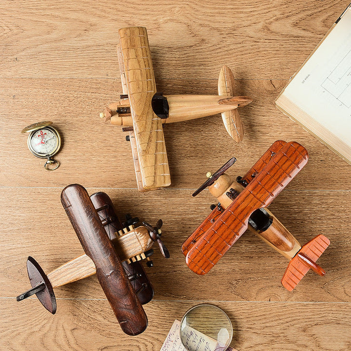 Vintage Wooden Biplane Decor for Warm Tabletop Style