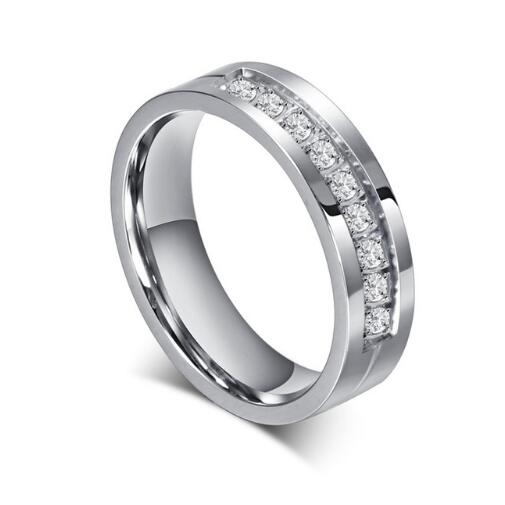 Matching Stainless Steel Couples Wedding Bands with CZ