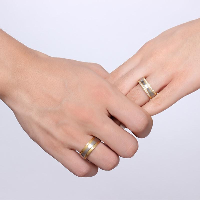 Matching Stainless Steel Couple Rings with CZ Stones