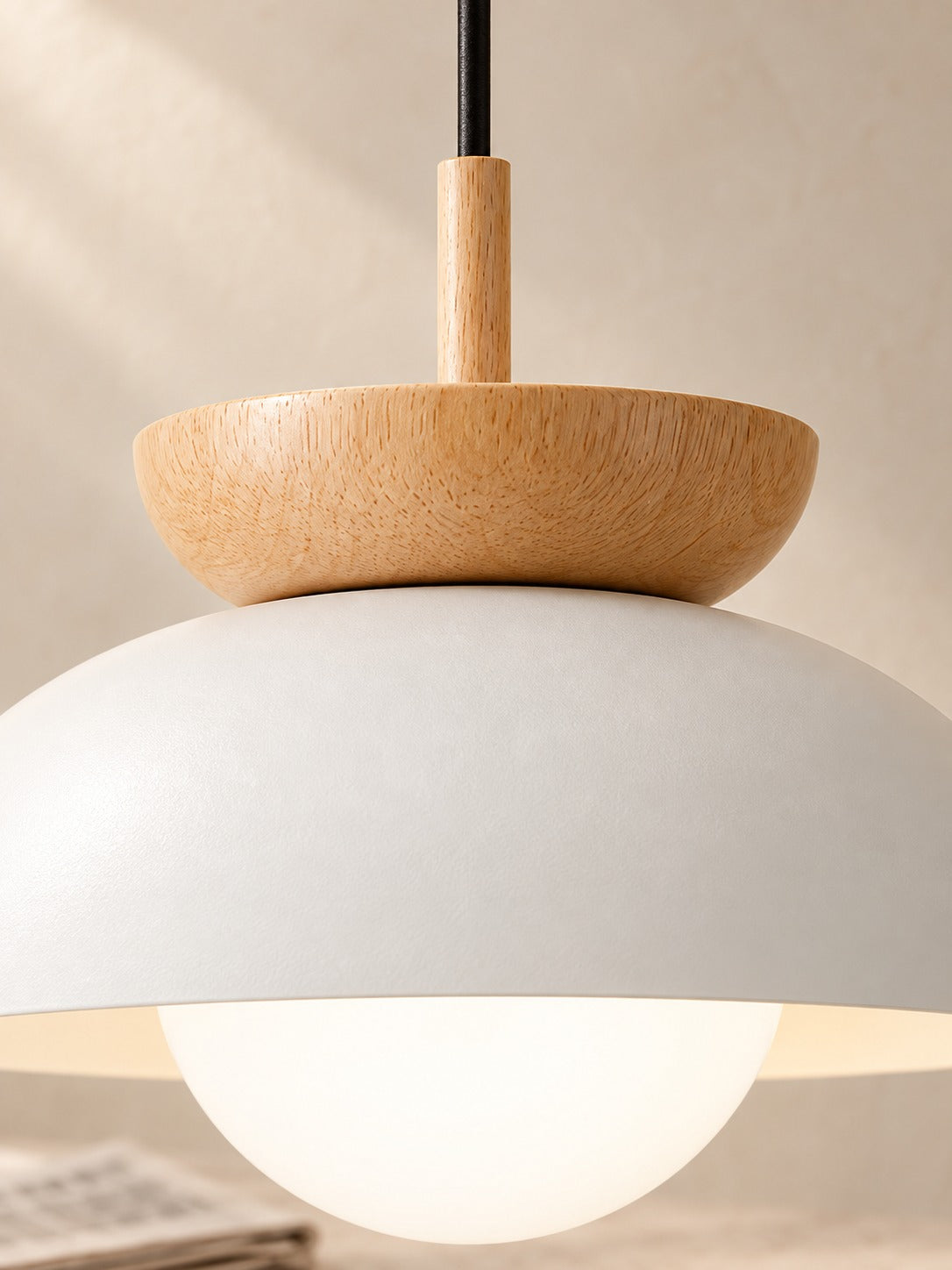 Wabi Sabi Japanese Pendant Light, Matte Metal and Wood