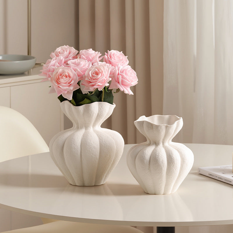 Wabi Sabi Ceramic Vase - Ribbed Ivory Sculptural Decor