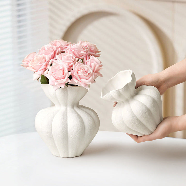 Wabi Sabi Ceramic Vase - Ribbed Ivory Sculptural Decor