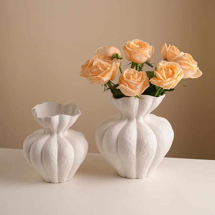 Wabi Sabi Ceramic Vase - Ribbed Ivory Sculptural Decor
