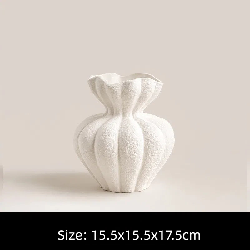 Wabi Sabi Ceramic Vase - Ribbed Ivory Sculptural Decor