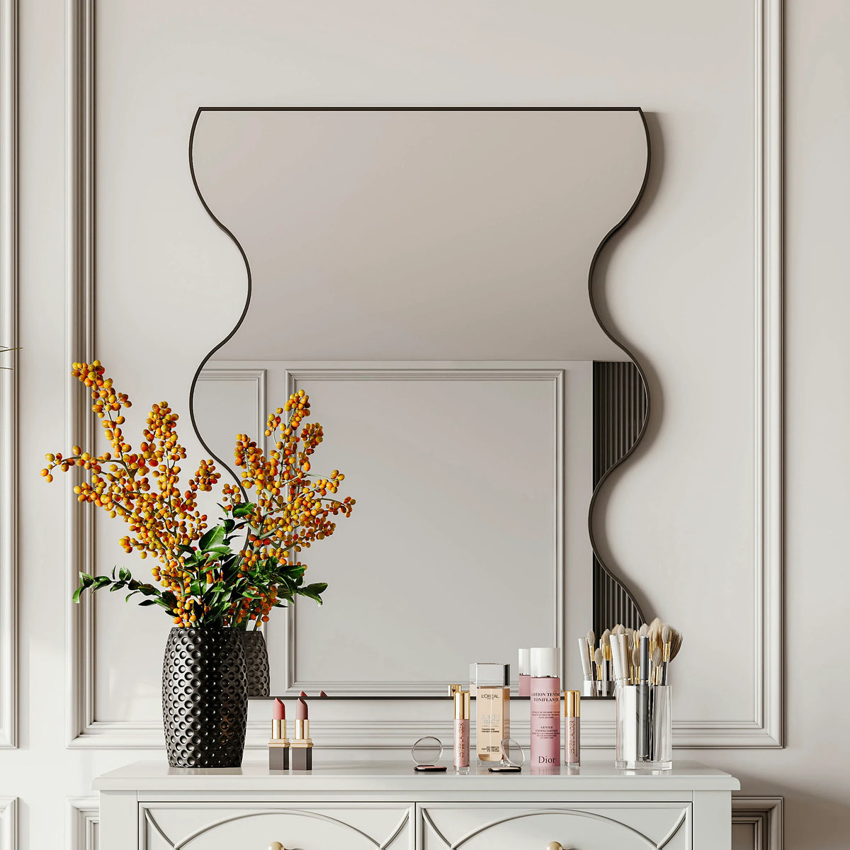 Wavy Edge Wall Mirror 30x35 Metal Framed Vanity Mirror