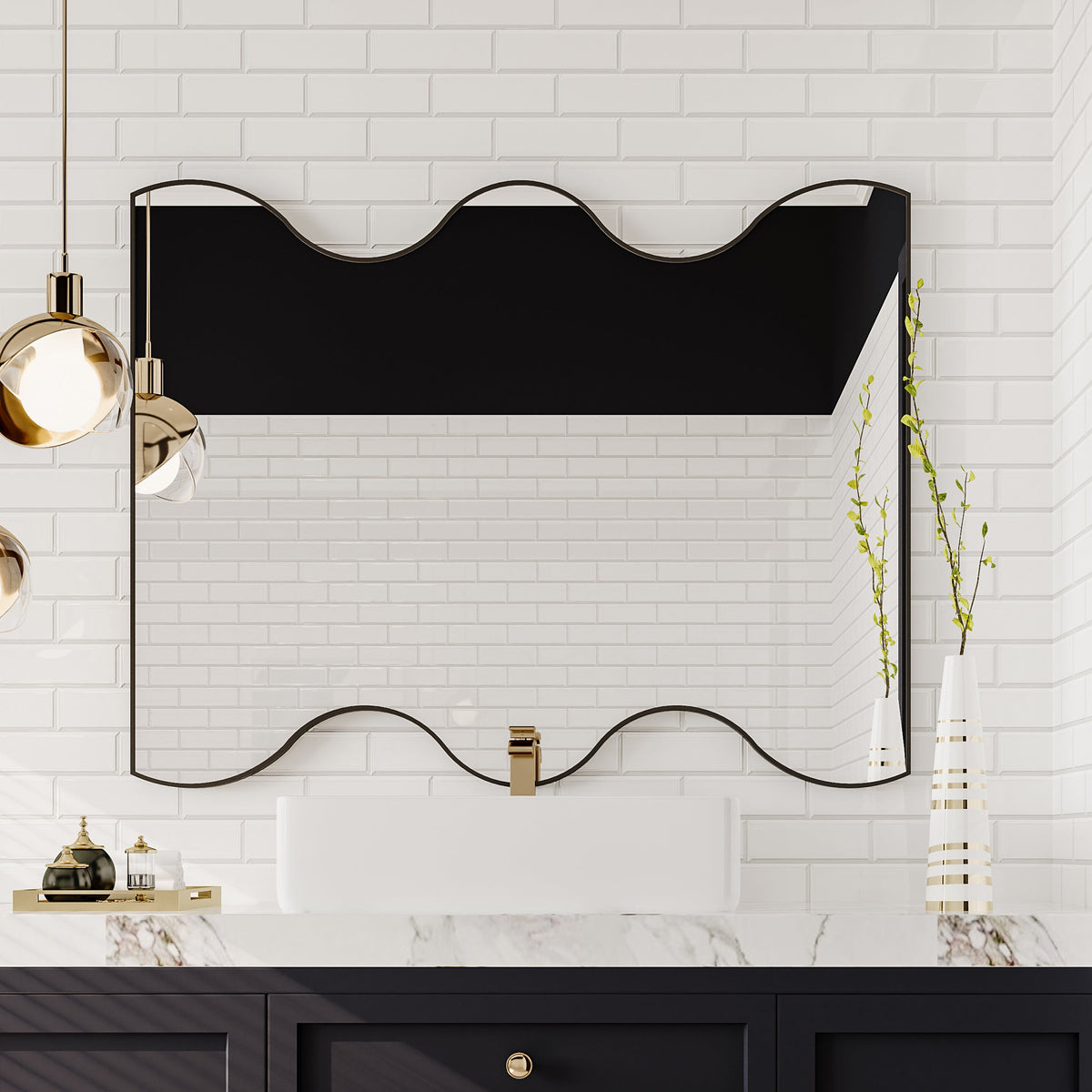 Wavy Edge Wall Mirror 30x35 Metal Framed Vanity Mirror