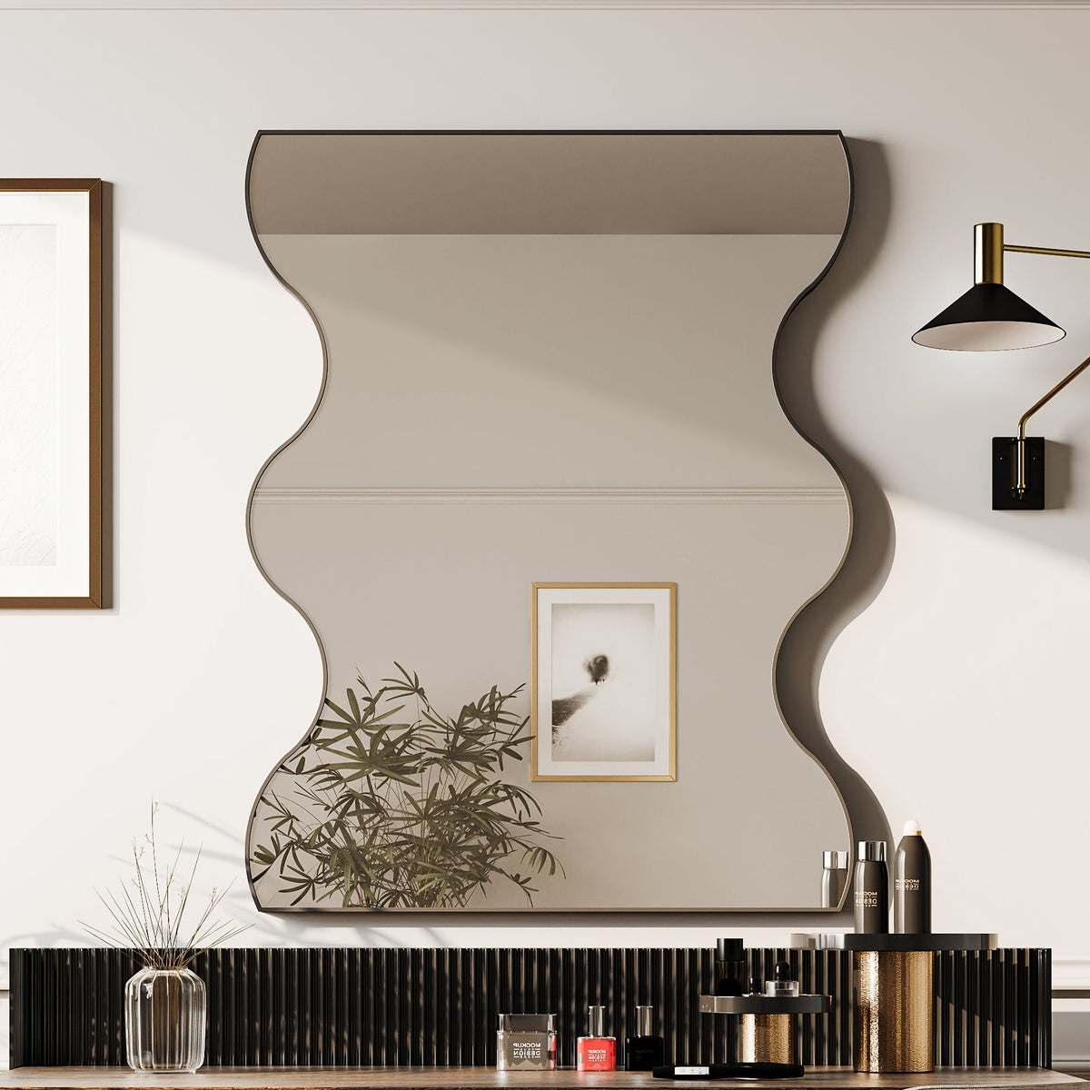 Wavy Edge Wall Mirror 30x35 Metal Framed Vanity Mirror