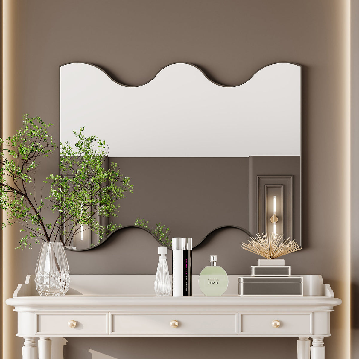 Wavy Edge Wall Mirror 30x35 Metal Framed Vanity Mirror