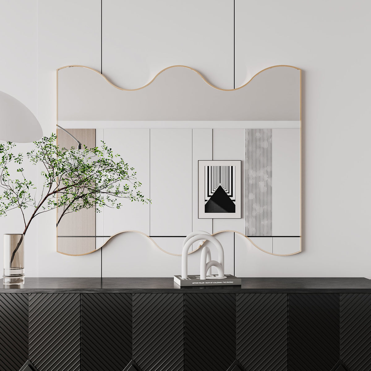 Wavy Edge Wall Mirror 30x35 Metal Framed Vanity Mirror