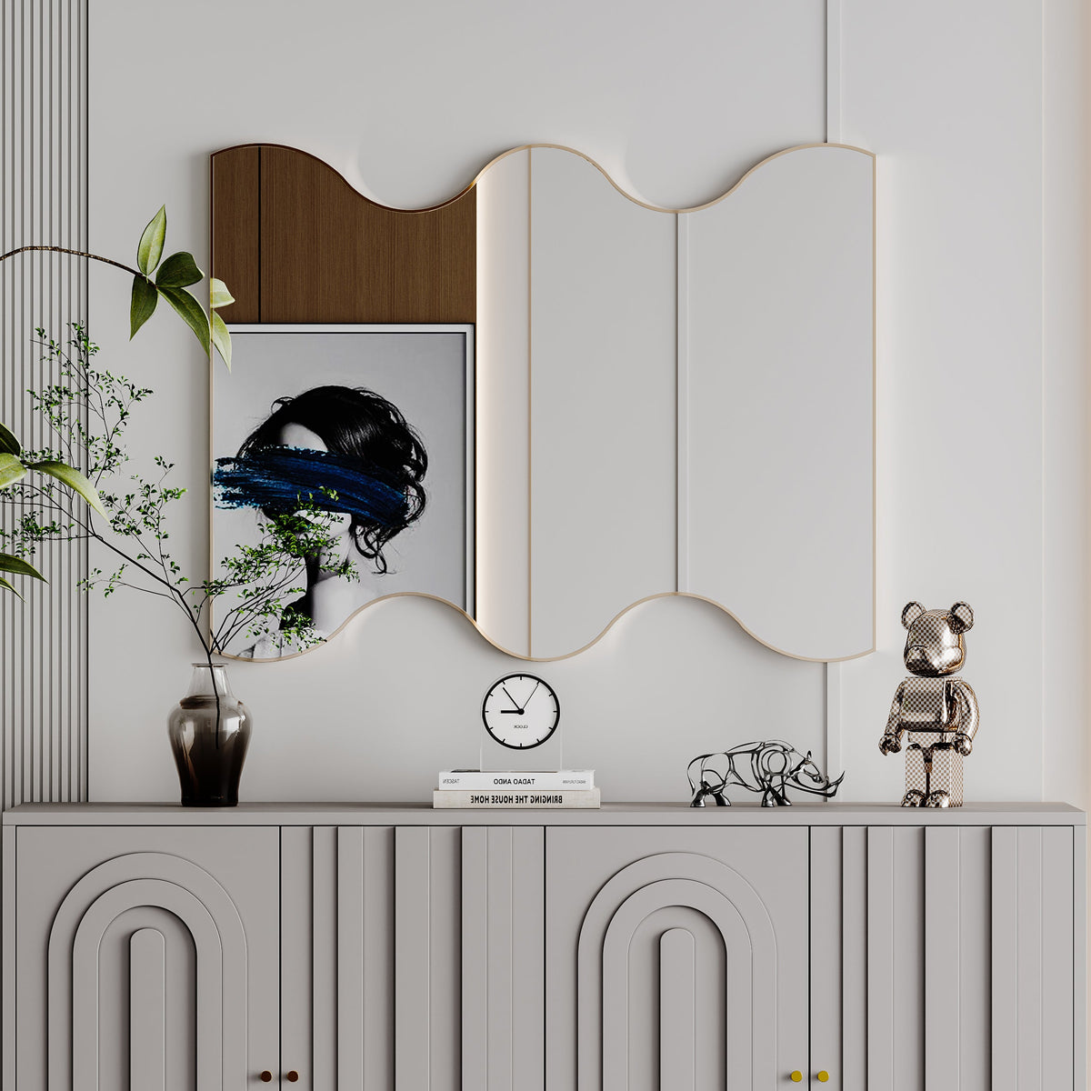 Wavy Edge Wall Mirror 30x35 Metal Framed Vanity Mirror