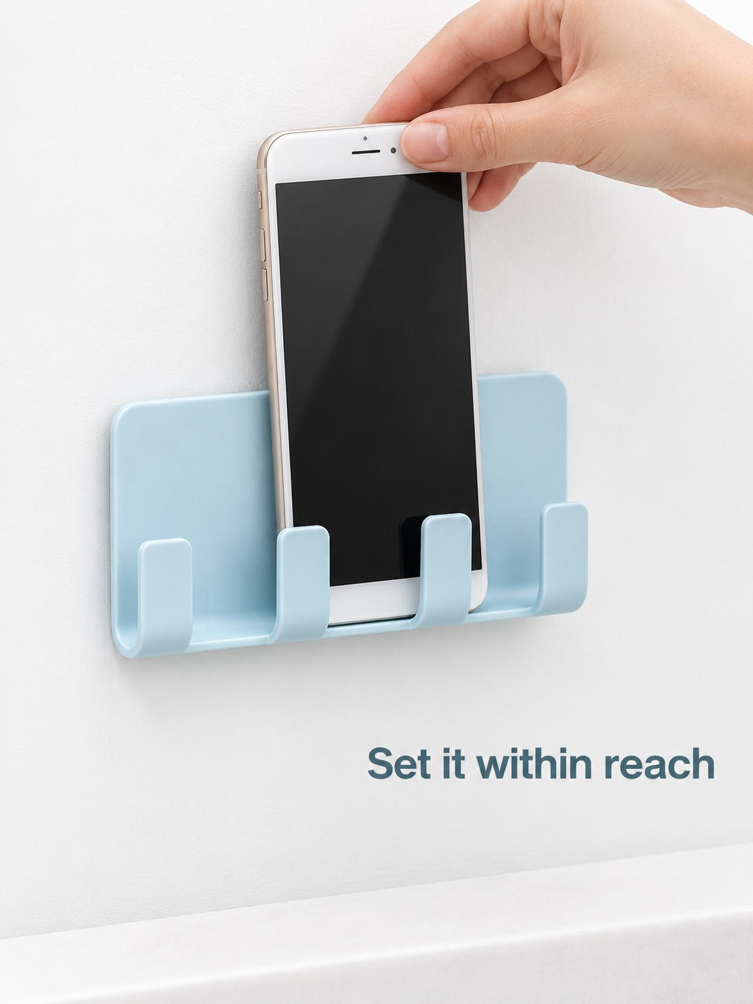 Wall Mounted Bathroom Shelf With Hooks and Phone Ledge