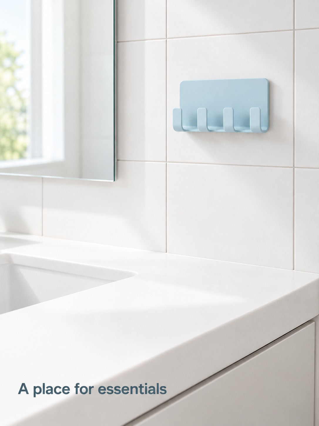 Wall Mounted Bathroom Shelf With Hooks and Phone Ledge