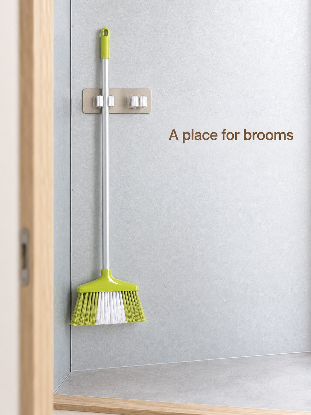 Wall Mounted Mop & Broom Holder, No Drilling Needed