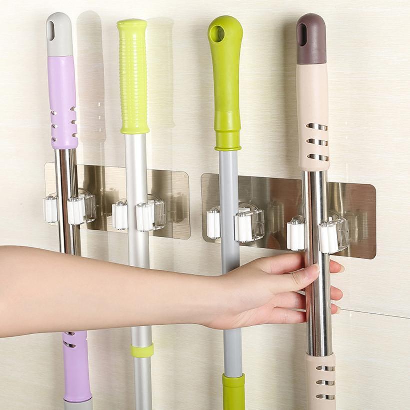 Wall Mount Mop and Broom Holder, No-Drill Storage Rack