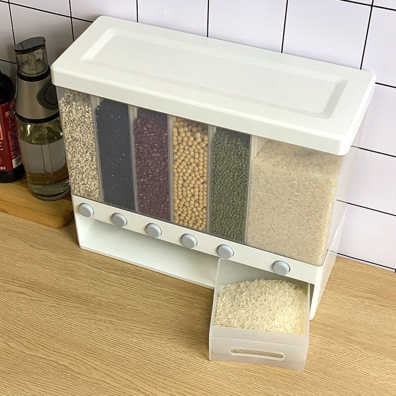 Wall-Mounted Grain Dispenser with Push-Button Portions