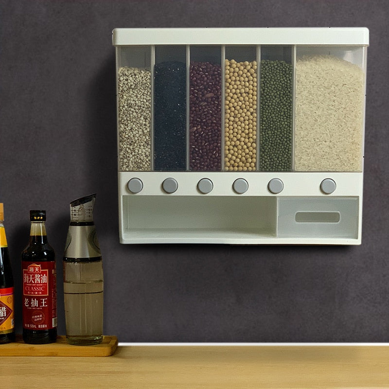 Wall-Mounted Grain Dispenser with Push-Button Portions