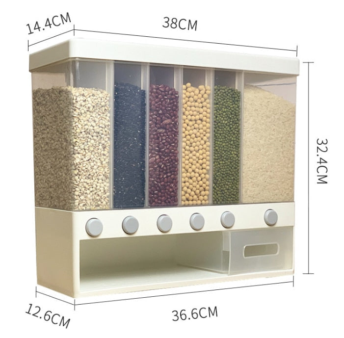 Wall-Mounted Grain Dispenser with Push-Button Portions
