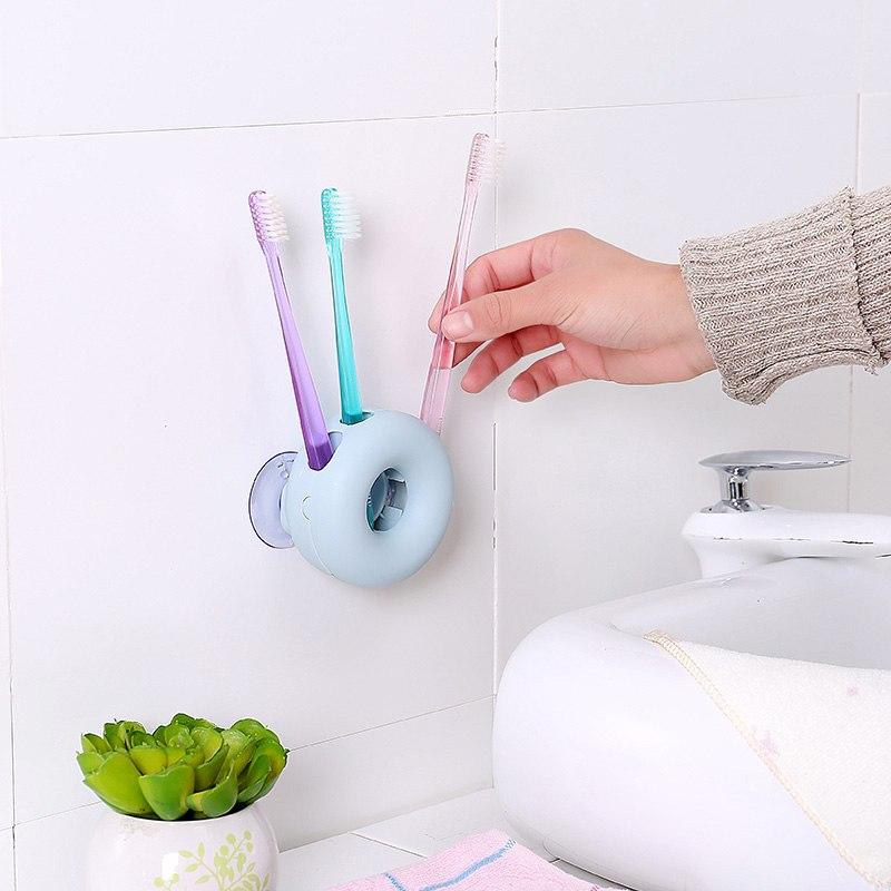Wall Suction Toothbrush Holder, Four-Slot Bathroom Organizer