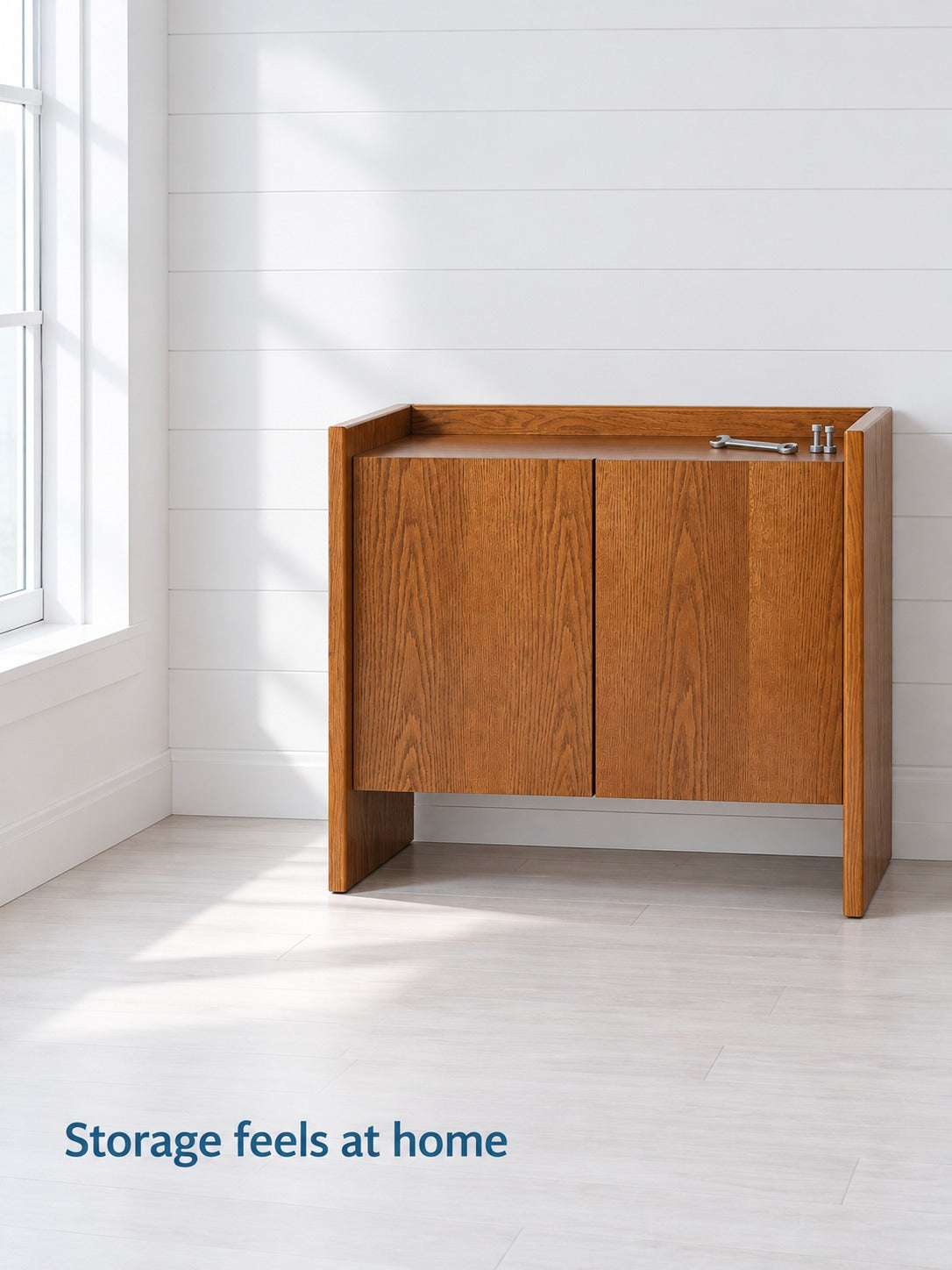 Walnut Buffet Cabinet with Storage and Adjustable Shelf