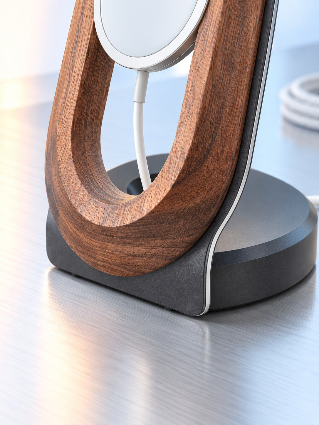 Walnut Wood MagSafe Desk Charging Stand, Hands-Free