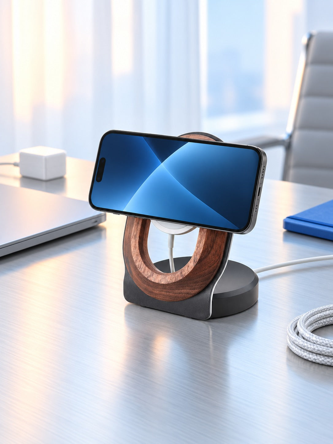 Walnut Wood MagSafe Desk Charging Stand, Hands-Free