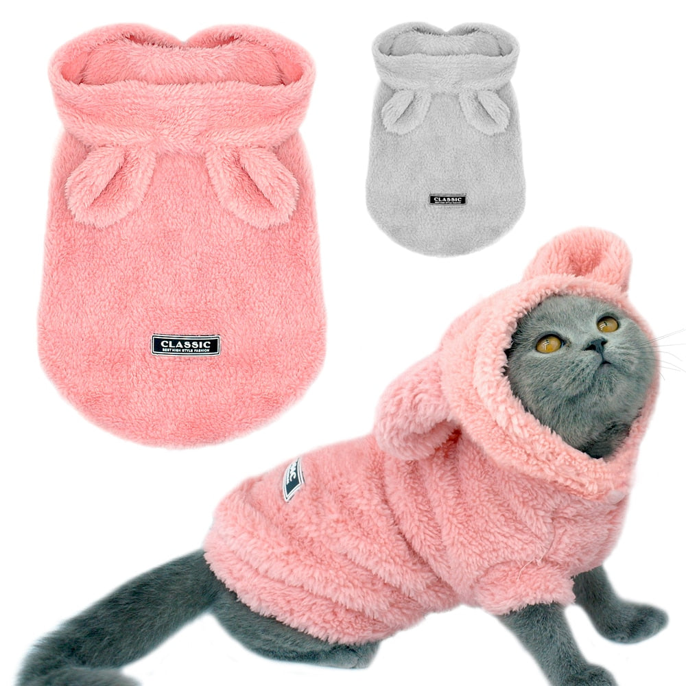 Plush Fleece Cat & Small Dog Winter Coat With Hood